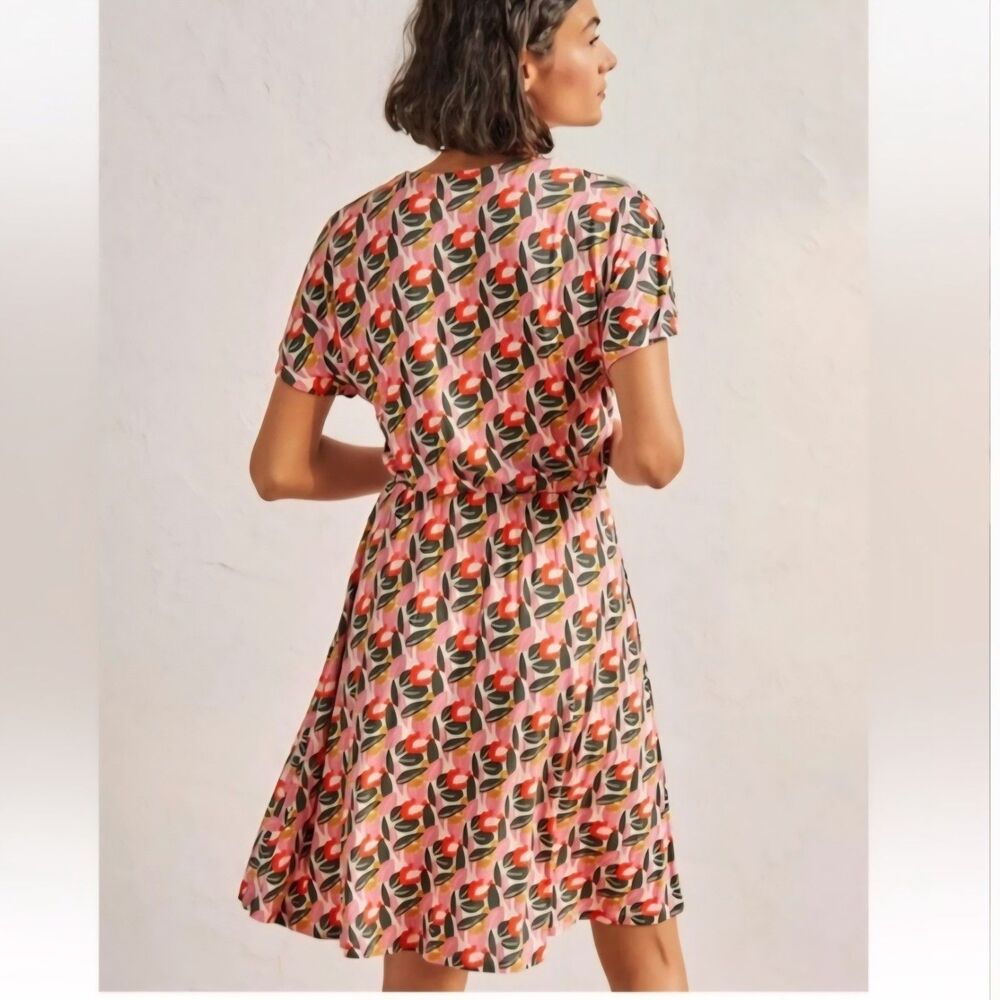 Boden Pink Pop Art Abstract Floral Flutter Sleeve Jersey Mini Dress 4P Coquette - Picture 6 of 14